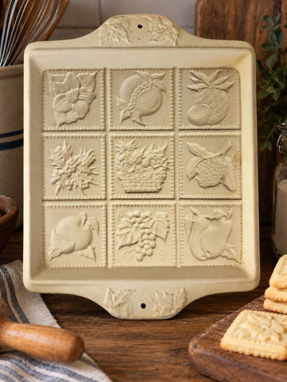 Vintage Henn Workshops 1994 9-Panel Fruit & Floral Cookie Shortbread Mold USA